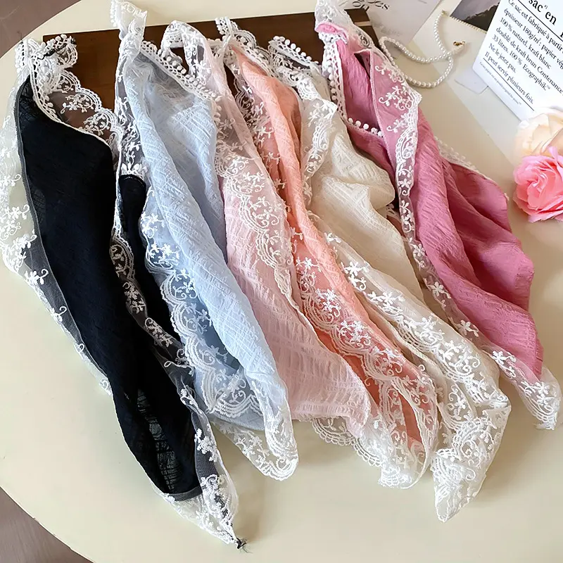 Korean Hair Scarf Cute Handmade Crochet Hollow Spring Summer Knitting Lace Hair Tie French Turban Hair Accessories