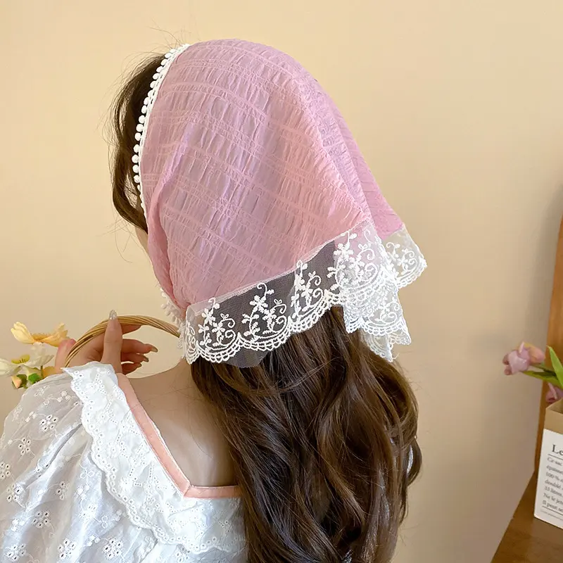 Korean Hair Scarf Cute Handmade Crochet Hollow Spring Summer Knitting Lace Hair Tie French Turban Hair Accessories
