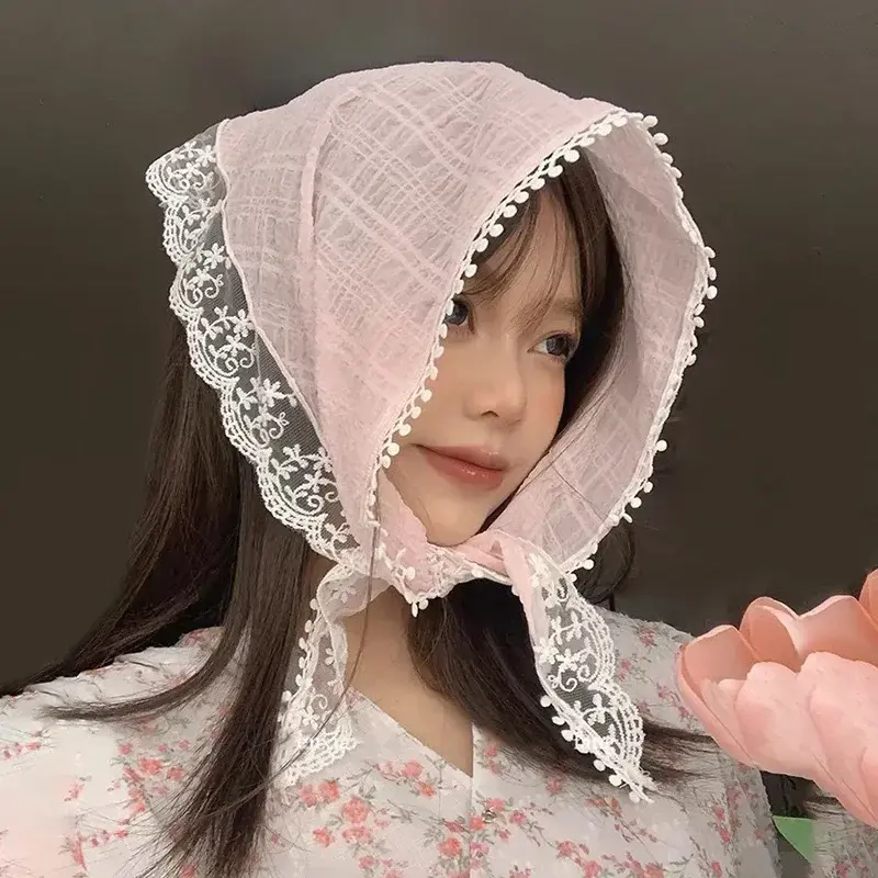 Korean Hair Scarf Cute Handmade Crochet Hollow Spring Summer Knitting Lace Hair Tie French Turban Hair Accessories