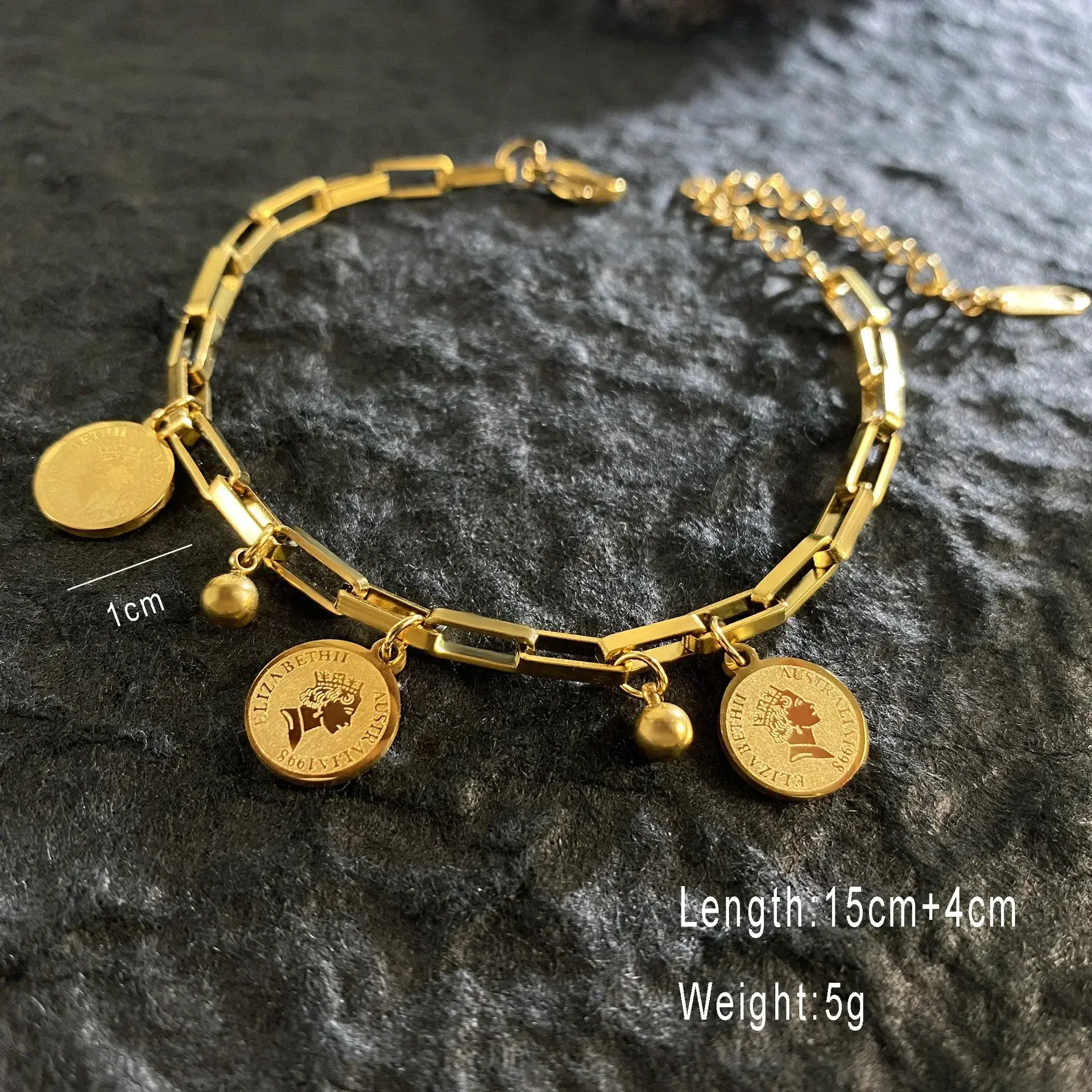 Gold Stainless Steel Bracelet Ladies Letter Pendant Hip Hop Adjustable Bracelet Women Round Chain Jewelry Accessories