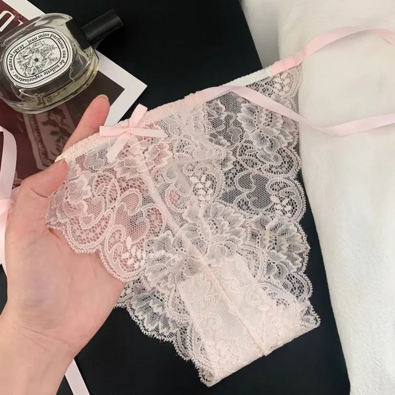 Lace Embroidery Sexy Underwear Women's Low Waist Hollow Out Cotton Panties Crotch Breathable Straps Soft Thin Briefs 섹쉬여자속옷