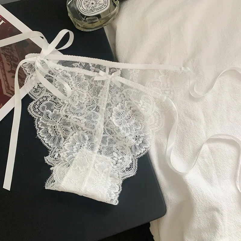 Lace Embroidery Sexy Underwear Women's Low Waist Hollow Out Cotton Panties Crotch Breathable Straps Soft Thin Briefs 섹쉬여자속옷