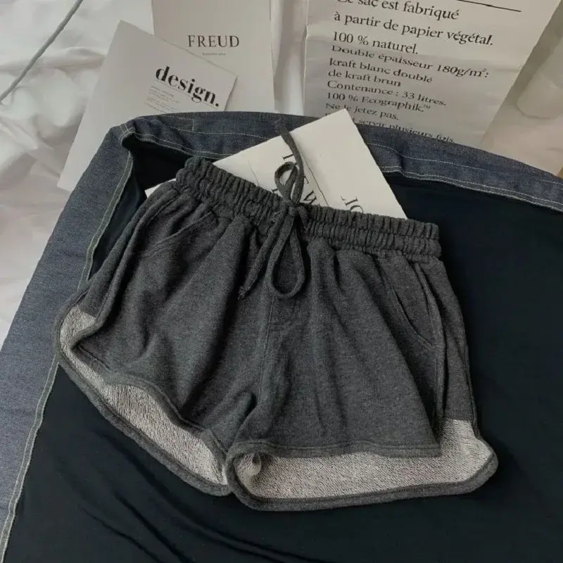 Summer Gray Shorts Women Fashion Ladies Elastic Waists Short Pants Girl Casual Cotton Shorts Black Home Shorts For Female  S-3XL