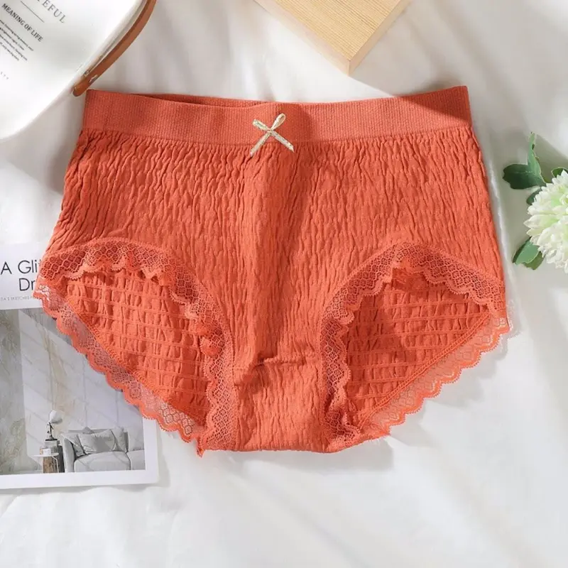Women 's Cotton Underwear Student Butterfly Antibacterial Briefs Breathable Mid Waist Seamless Panties Type Rise Material