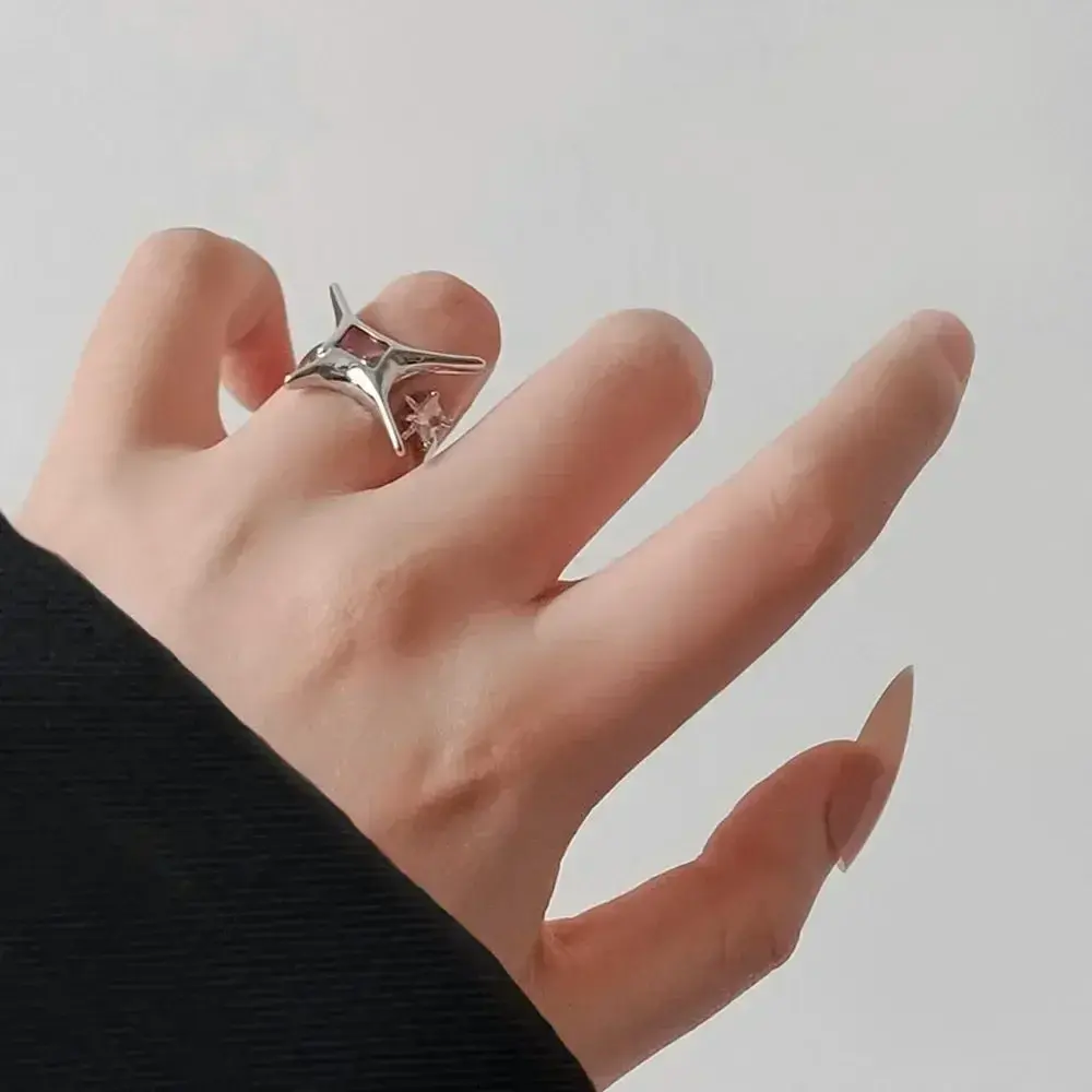 Y2K Irregular Star Rings Earrings Necklace Women Hip Pop Pink Crystal Finger Rings Personality Jewelry Accessories