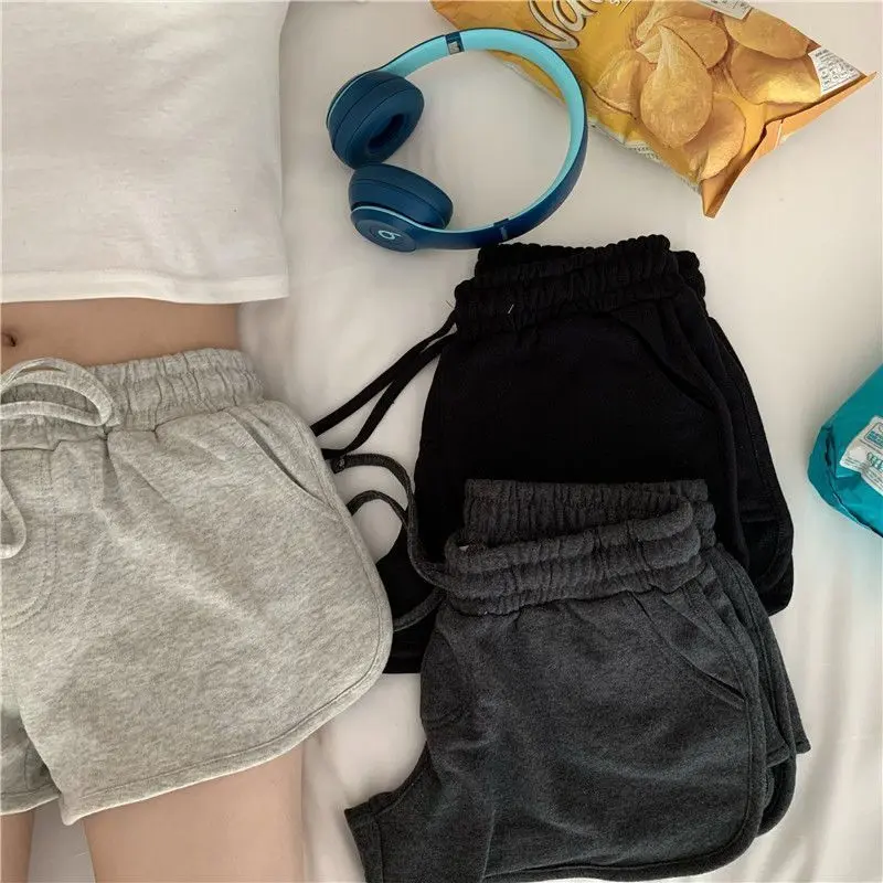 Summer Gray Shorts Women Fashion Ladies Elastic Waists Short Pants Girl Casual Cotton Shorts Black Home Shorts For Female  S-3XL