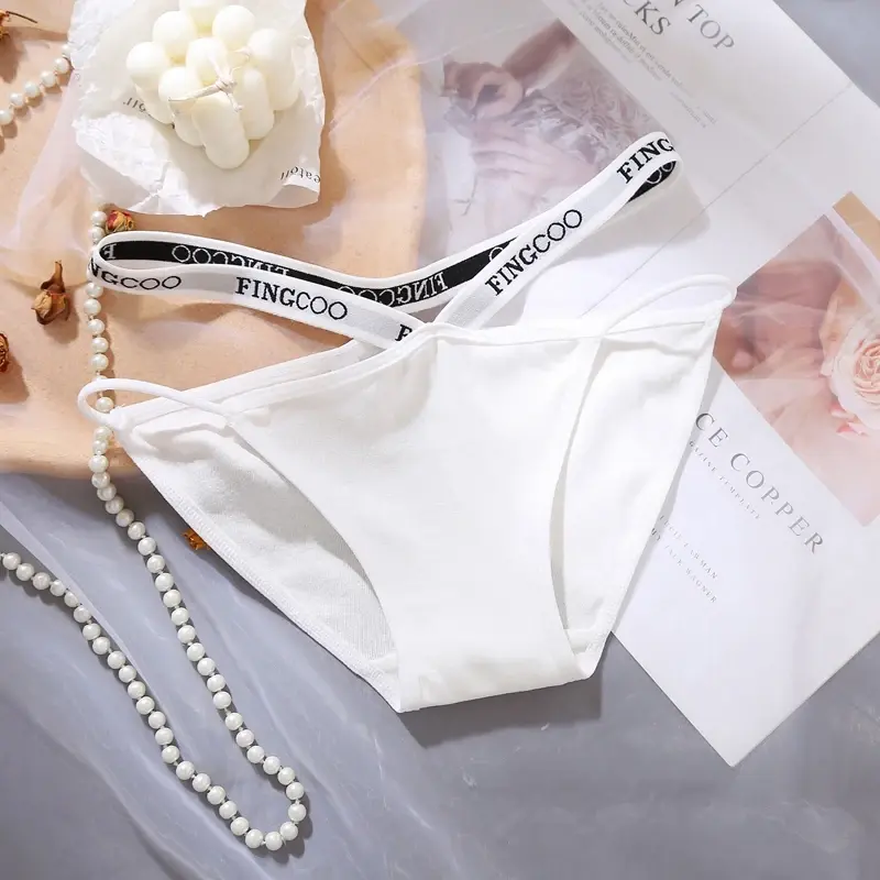 Women's Simple Cotton Underwear Panties Comfortable Sports Widening English Alphabet Panties Cross Low Waist Thong Ladies Briefs