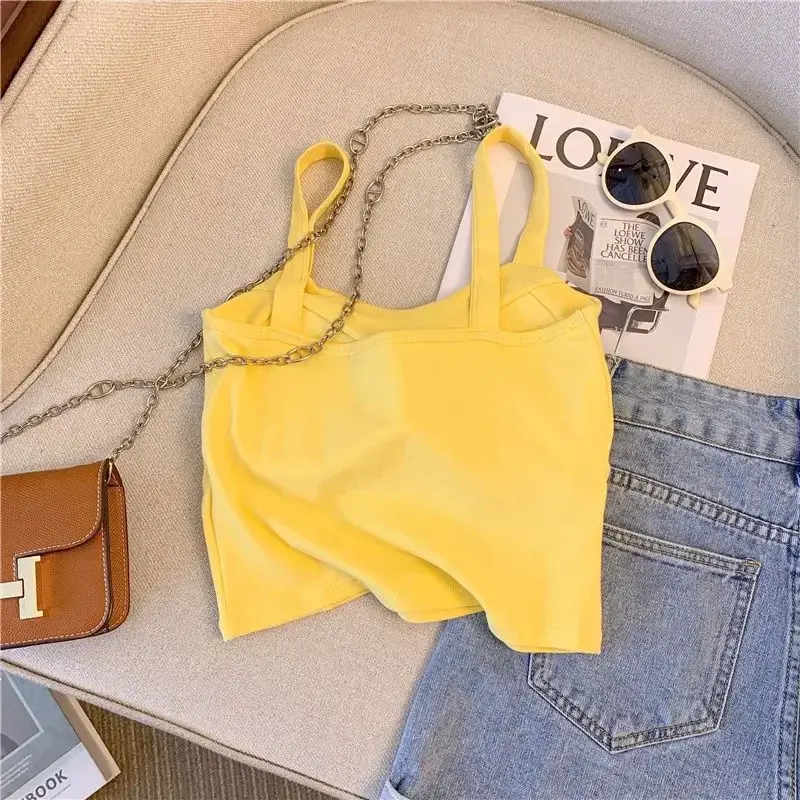Oversized Plus Sweet Retro Letter Printed Bra Camisole Vest Sweet Spicy Sleeveless Straps Slim Off Shoulder Short Style Tank Top