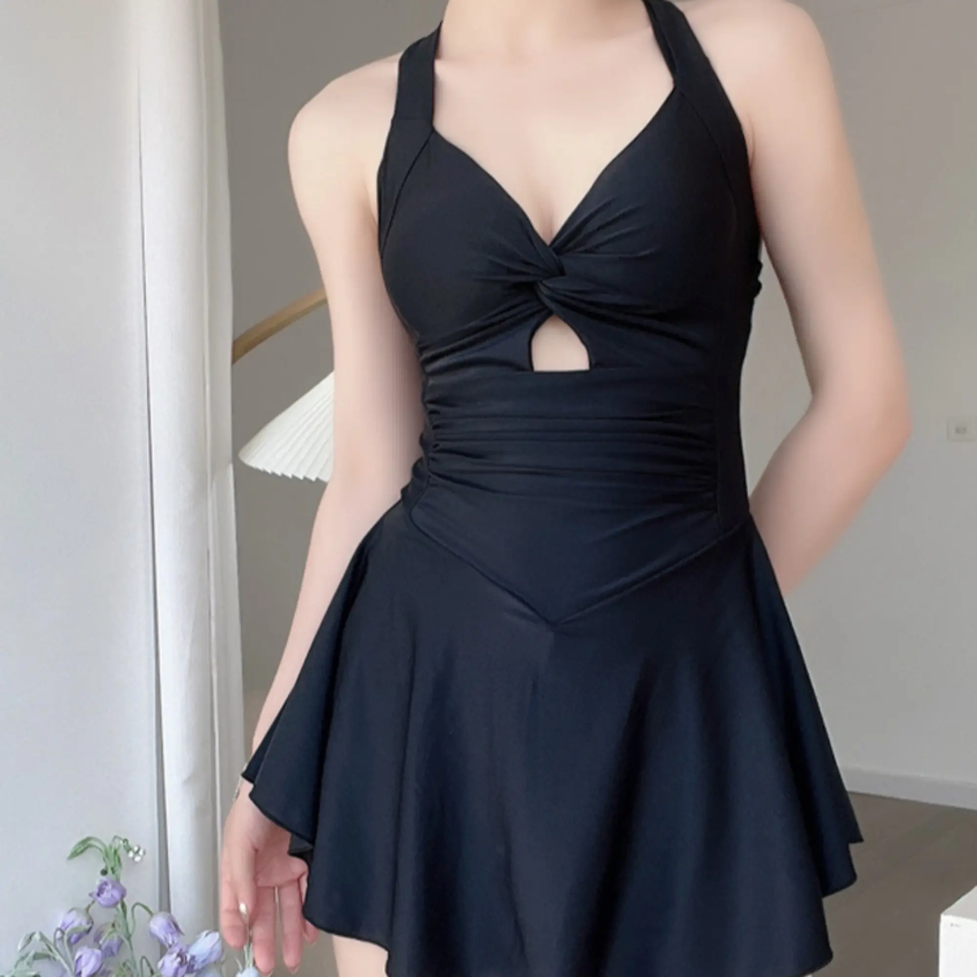 Sweet Cute Hanging Neck Strap Women Swimwear Sexy One-piece Swim Suit with Chest Pad Slim Beach Dresses Girls Bathing Suit