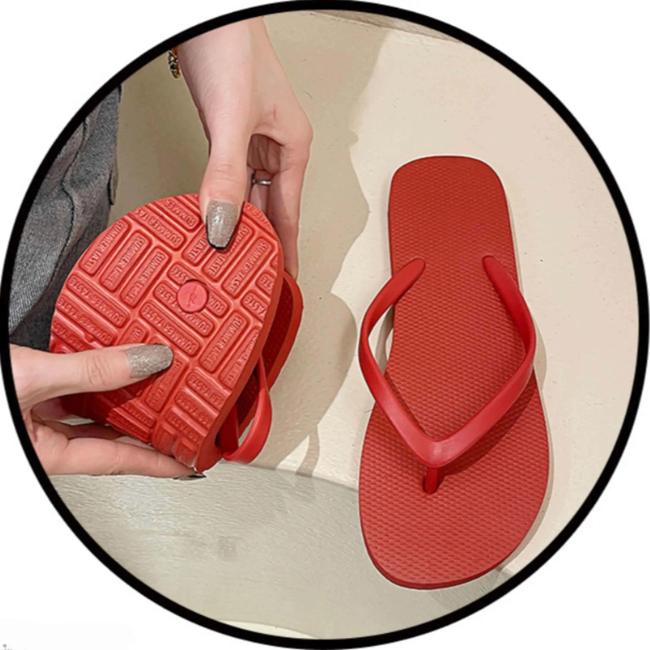 Women Summer Flip Flop Slippers Antiskid Bathroom Bathing Beach Beach Plywood Summer Cool Slippers Non-slip Breathable Fashion