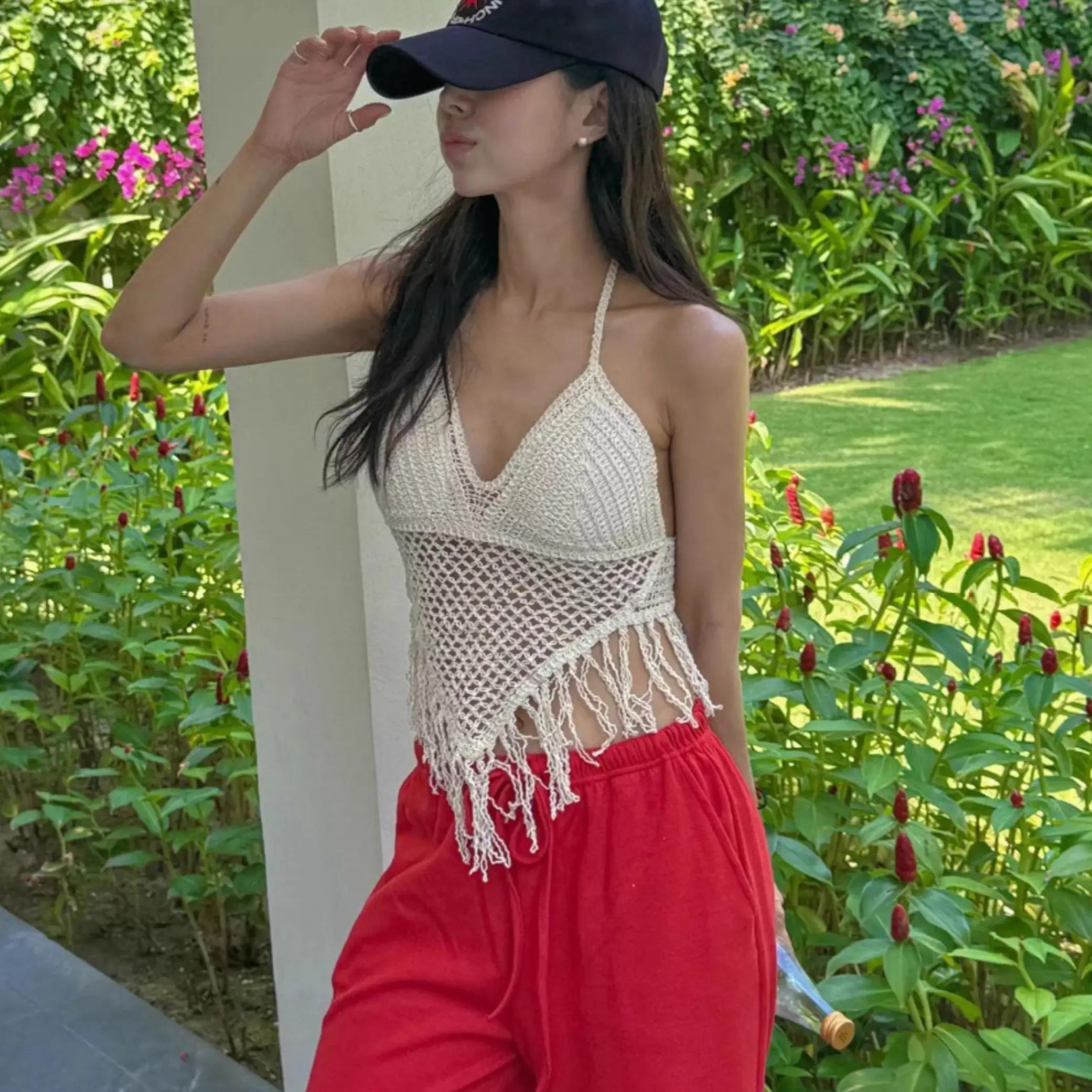 Women Summer Short Vest Sexy Hollow Out Plain White Halter Vest Strap Crop Tops Crochet Bikini Tank Tops Shirt Hot Tank Top