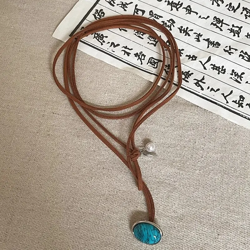 Tiger Eye Stone Beaded Necklace Design Punk Simple Fashion High End Clavicle Chain Short Men's Women's Retro Leather Necklace