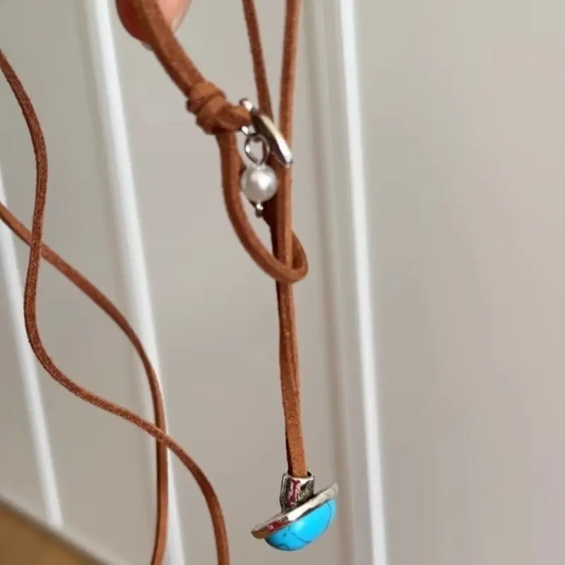 Tiger Eye Stone Beaded Necklace Design Punk Simple Fashion High End Clavicle Chain Short Men's Women's Retro Leather Necklace