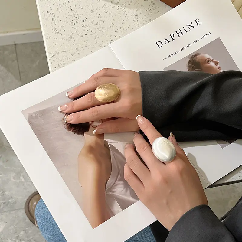 Irregular Chunky Big Geometric Gold Silver Color Rings for Women Men Personality Elastic Rope Connection Finger Ring Accessories
