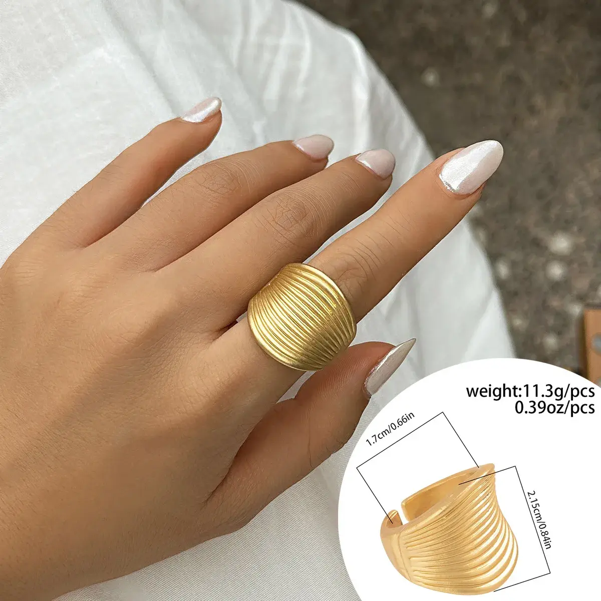 Irregular Chunky Big Geometric Gold Silver Color Rings for Women Men Personality Elastic Rope Connection Finger Ring Accessories