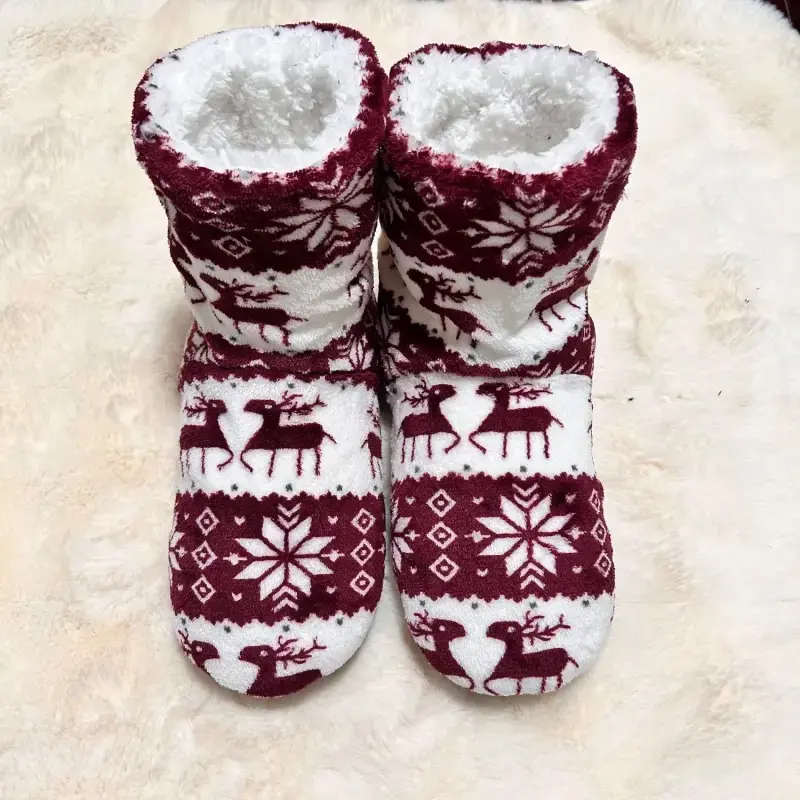 Christmas Elk Indoor Socks Adult Home Slippers Women Winter Floor Shoes Shoes Warm Fur Slides Ladies Plush Slippers