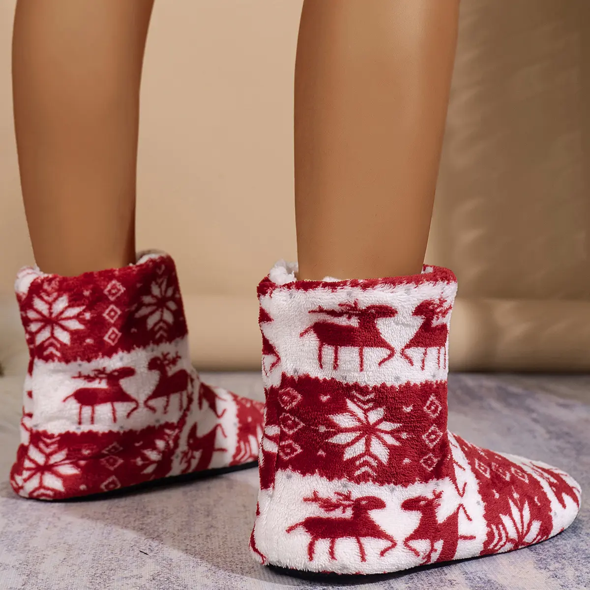 Christmas Elk Indoor Socks Adult Home Slippers Women Winter Floor Shoes Shoes Warm Fur Slides Ladies Plush Slippers