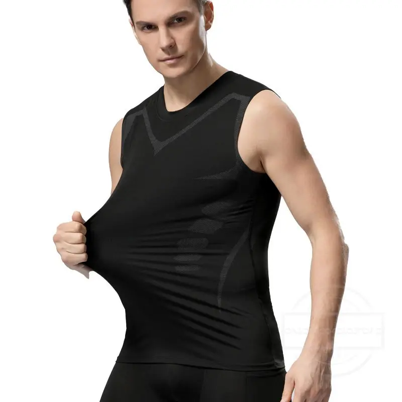 1 Piece High Elastic Sports Tight Tank Top Clothes Men Quick Dry T-shirt Fitness Basketball Running Training Bottoming