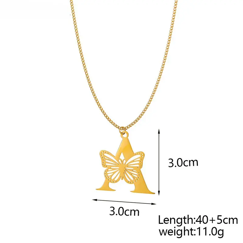 Dainty Big Butterfly Letters Necklaces For Women Girl Jewelry Metal Chain Removable Pendant Initial Choker Necklace