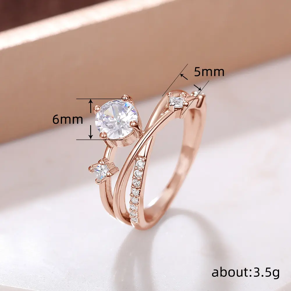 Gold Color Crossing Design Silver Plated Rings White Zircon Wedding Rings for Women Personality Finger Rings Fashion Jewelry