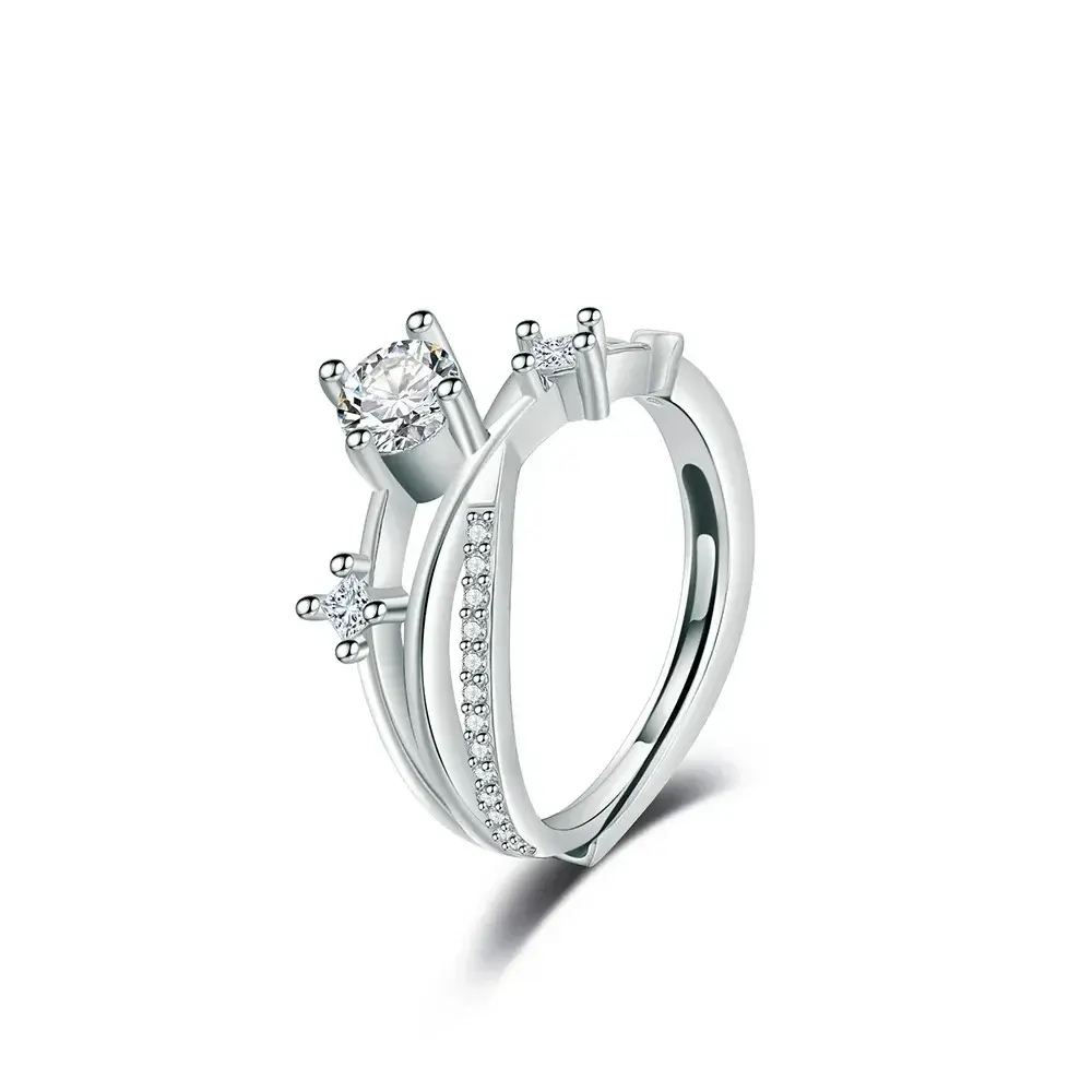 Gold Color Crossing Design Silver Plated Rings White Zircon Wedding Rings for Women Personality Finger Rings Fashion Jewelry