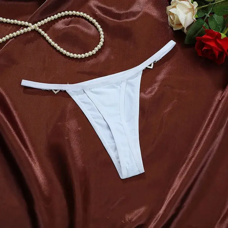 Women Sexy Solid Thong Underwear Stretch Comfort Low Rise Heart Rhinestone Link Panties Ladies Sexy Costume Lingerie For Women