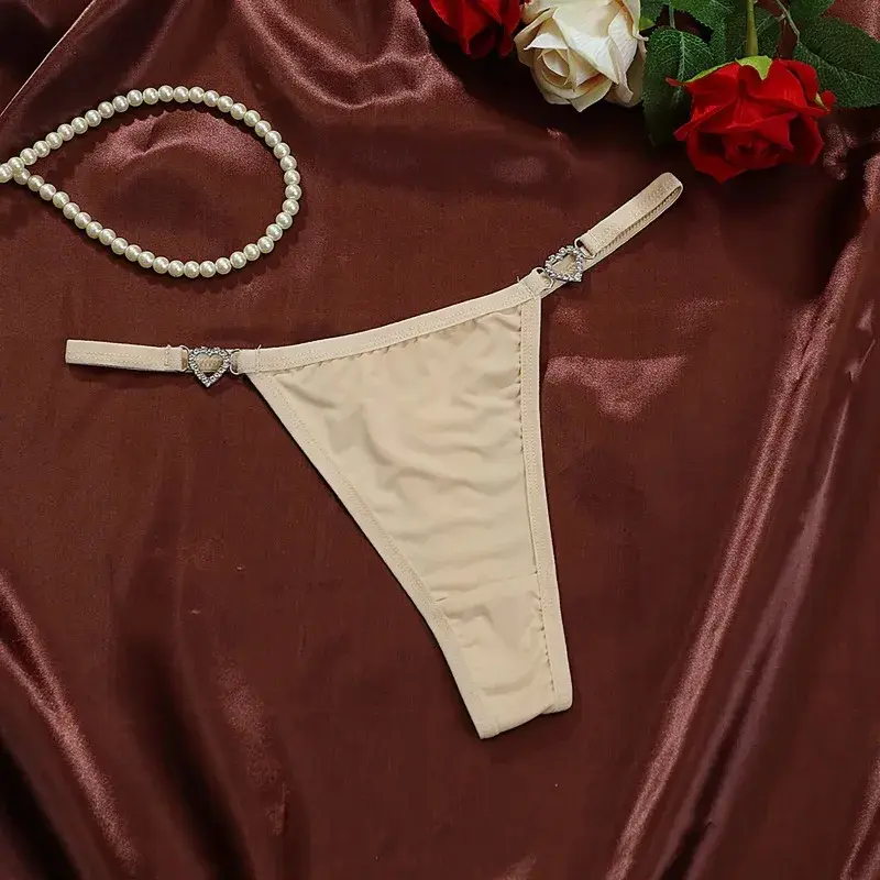 Women Sexy Solid Thong Underwear Stretch Comfort Low Rise Heart Rhinestone Link Panties Ladies Sexy Costume Lingerie For Women