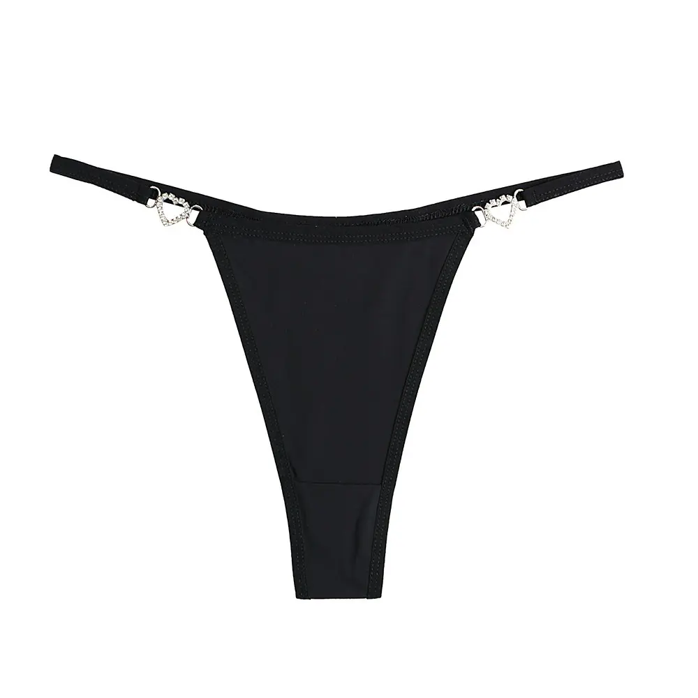 Women Sexy Solid Thong Underwear Stretch Comfort Low Rise Heart Rhinestone Link Panties Ladies Sexy Costume Lingerie For Women