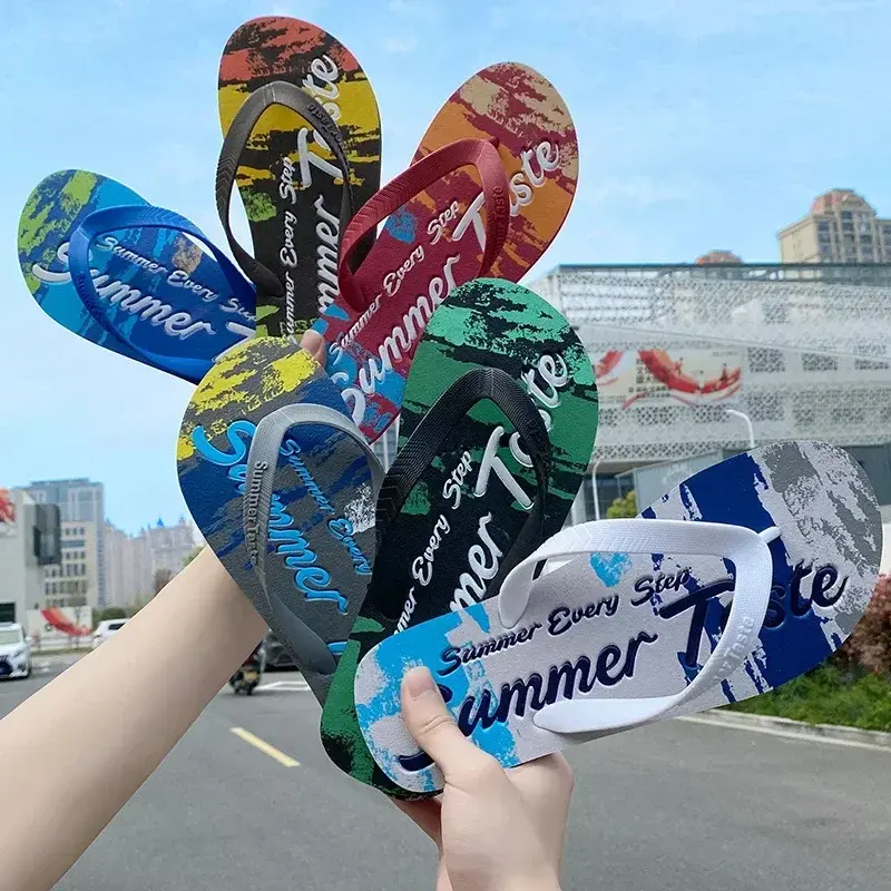 New Graffiti Flip Flops for Men in Summer Fashionable Outerwear for MenPersonalized Anti Slip Slippers for Beach PVC Mens Shoes