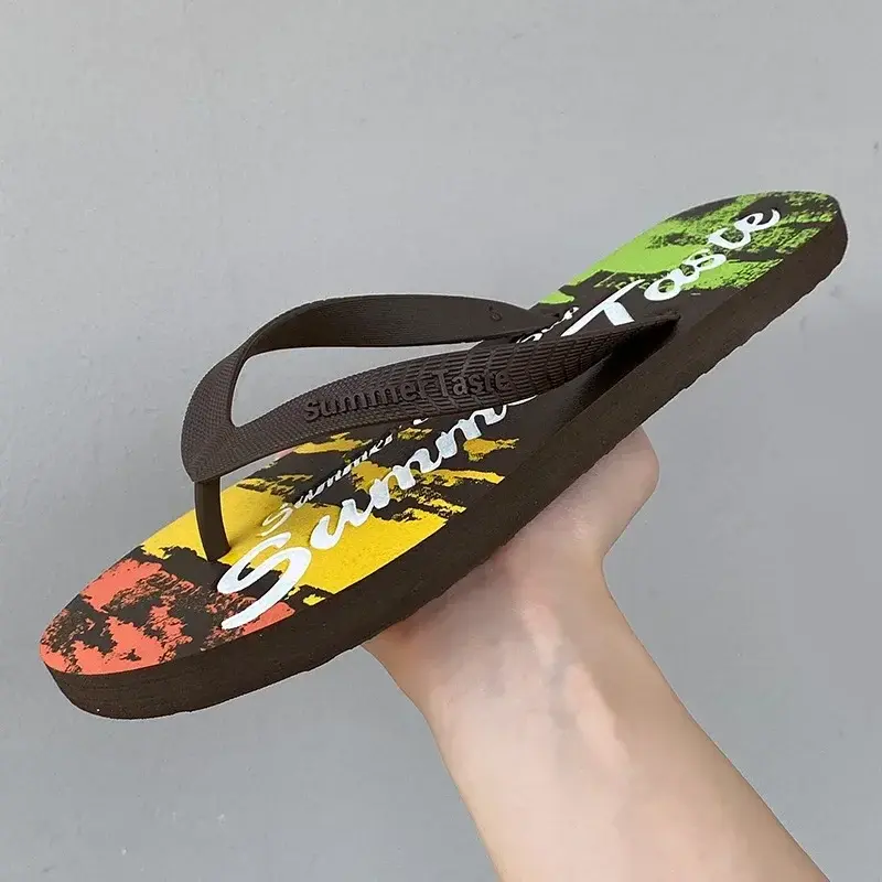 New Graffiti Flip Flops for Men in Summer Fashionable Outerwear for MenPersonalized Anti Slip Slippers for Beach PVC Mens Shoes