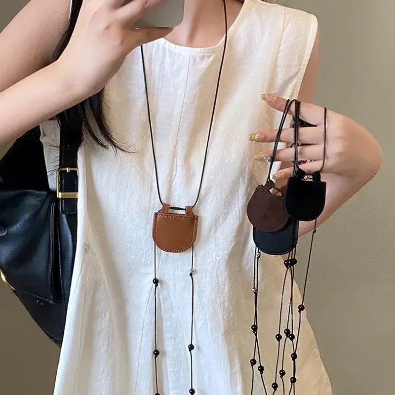 New Design Cute Leather Small Bag Pendant Necklace for Women Girl Gifts Fashion Trend Rope Chain Modern Jewelry Accessories