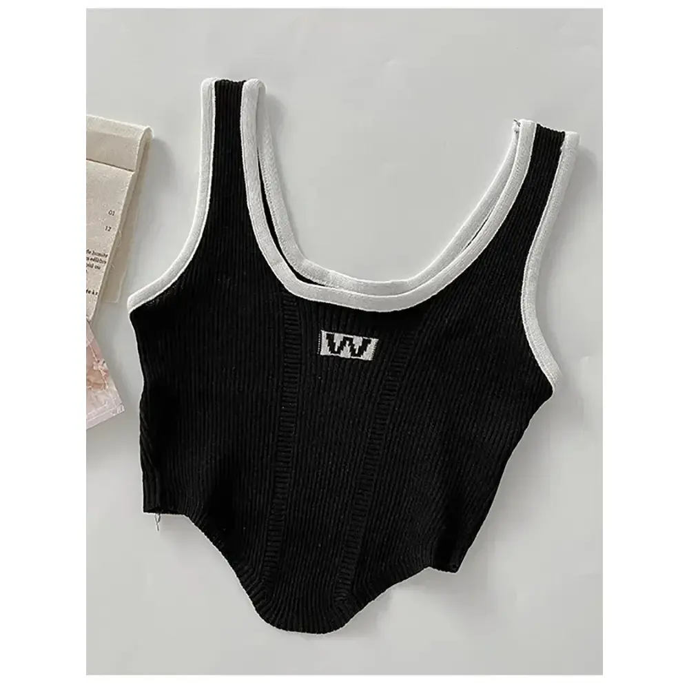Colored Spicy Girl U-Neck Sexy Tank Top Letter Embroidered Knitted Small Suspender Shirt Short Outerwear Sexy Pure Desire