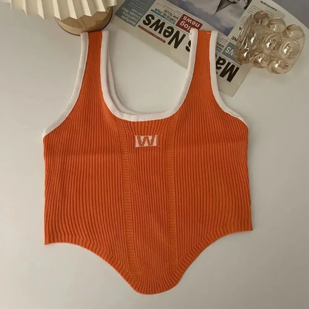 Colored Spicy Girl U-Neck Sexy Tank Top Letter Embroidered Knitted Small Suspender Shirt Short Outerwear Sexy Pure Desire