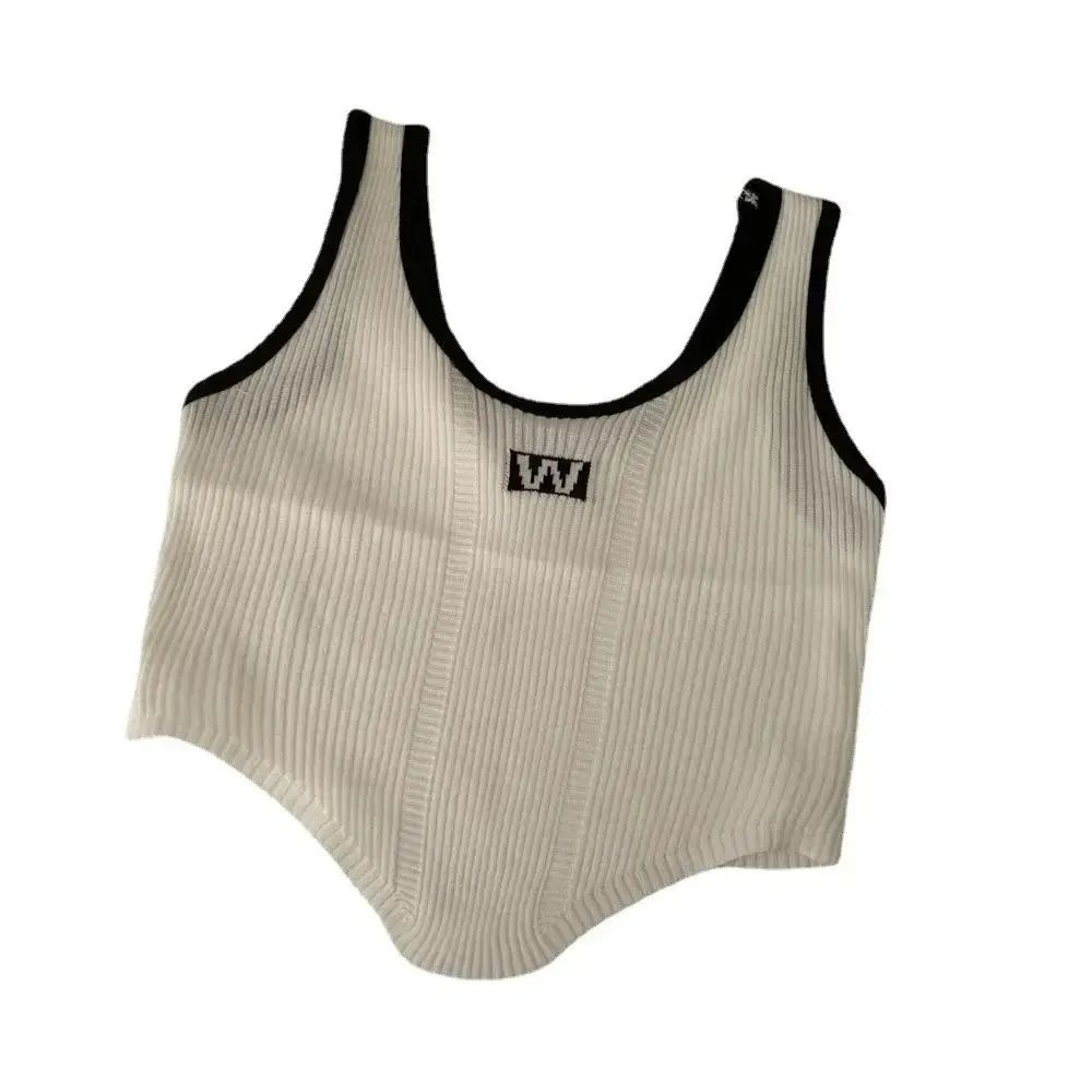 Colored Spicy Girl U-Neck Sexy Tank Top Letter Embroidered Knitted Small Suspender Shirt Short Outerwear Sexy Pure Desire