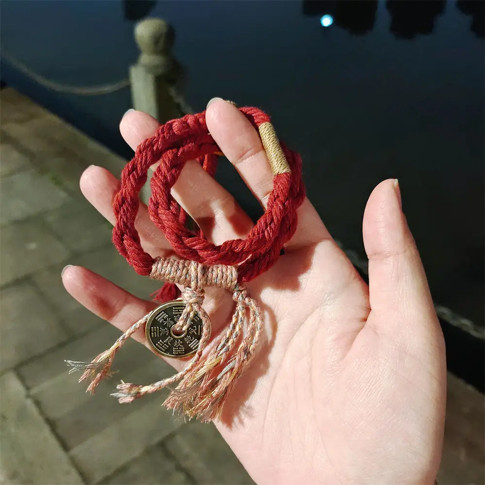 Chinese Mountain Ghost Spend Money Bracelet National Wind Tibetan Hand Woven CoupleLucky Red Bracelets Bang Rope Bangles
