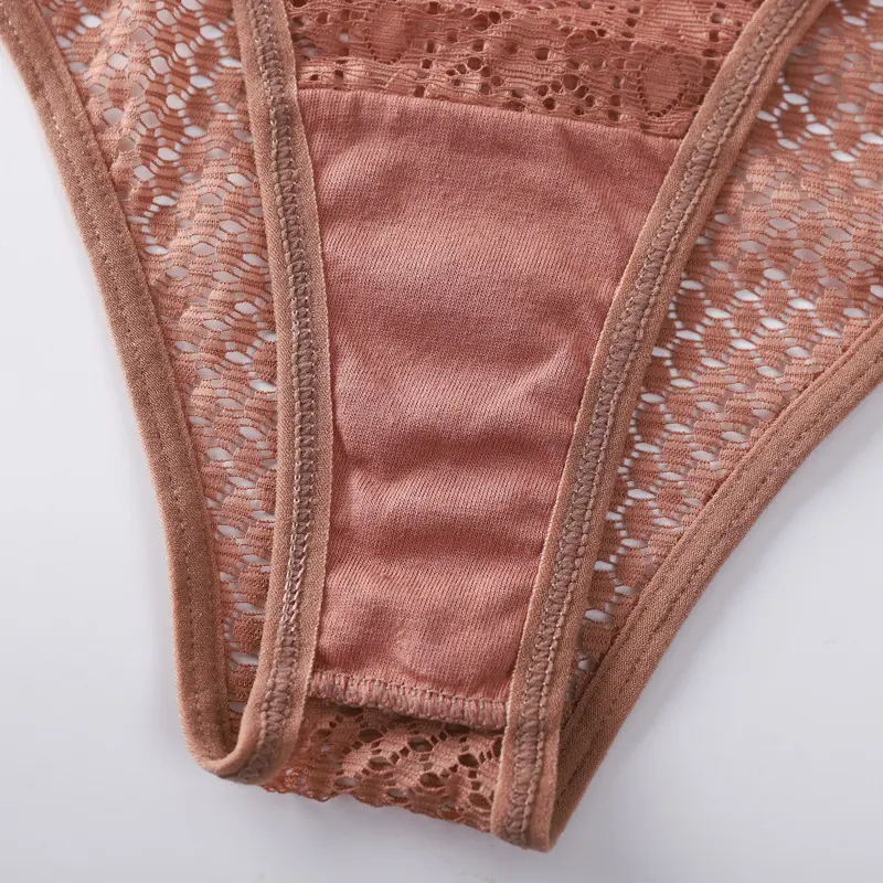 Sexy Hollow Lace Panties Thin Retro Style Solid See-through Low Waist Half Package Hip Ladies Triangle Pants