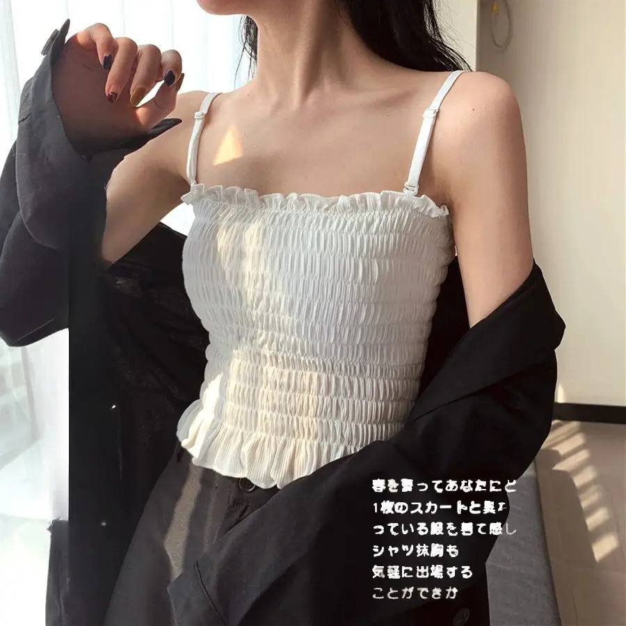 Woman Tanks Camis Wrinkles Aesthetic Cute Corset Sexy Adjustable Strap Vest Crop Female Solid Tops Girls Clothes Camisole