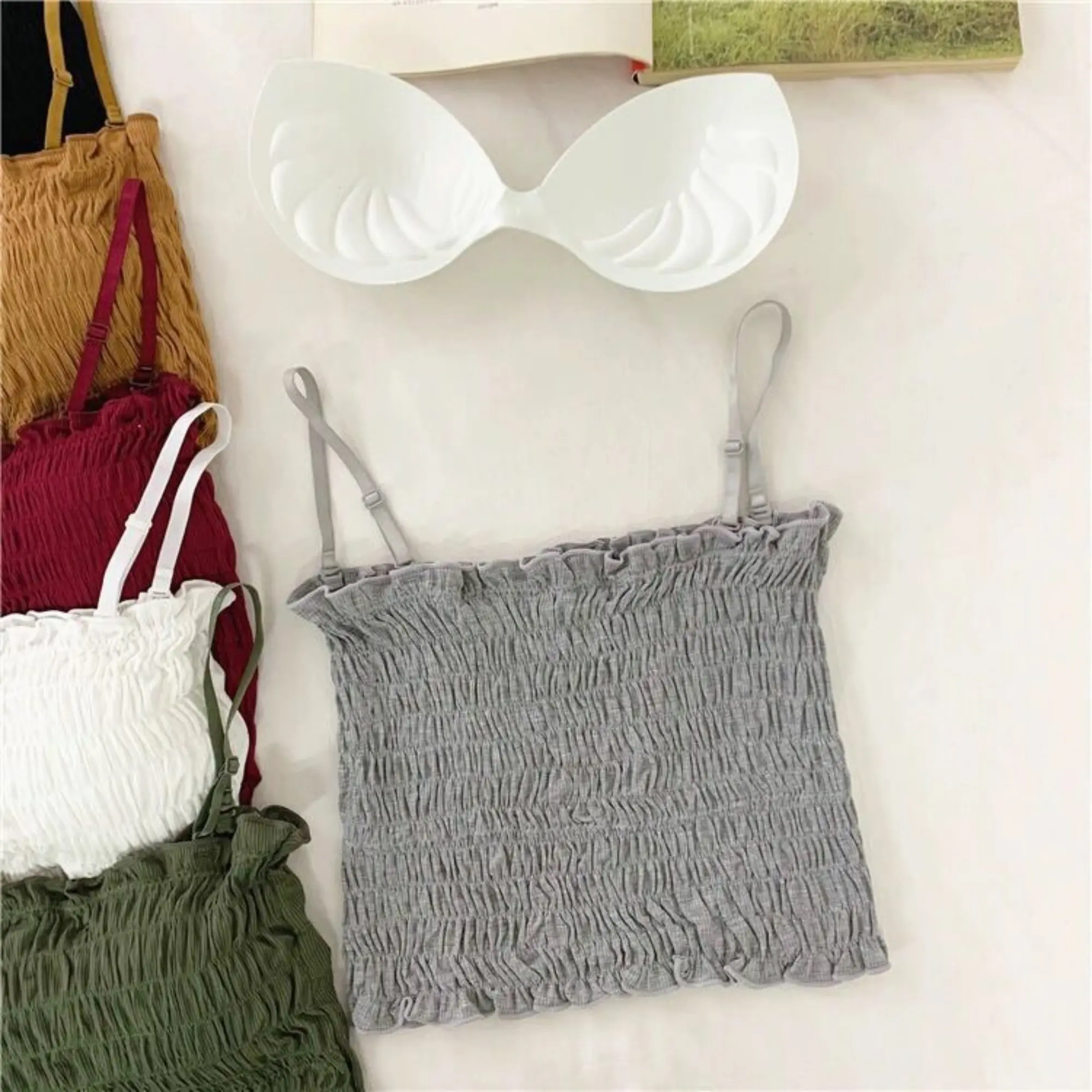 Woman Tanks Camis Wrinkles Aesthetic Cute Corset Sexy Adjustable Strap Vest Crop Female Solid Tops Girls Clothes Camisole