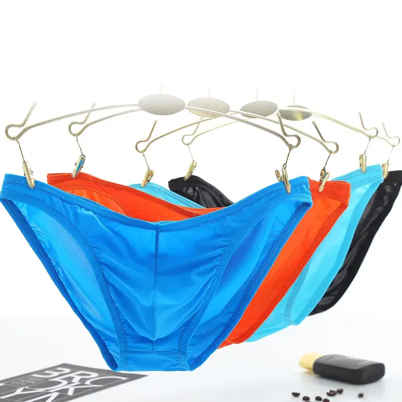 New Men's U Convex Pouch Underwear Briefs Seamless Sexy Low-waist Panties Ice Silk Underwear Men's Transparent Briefs