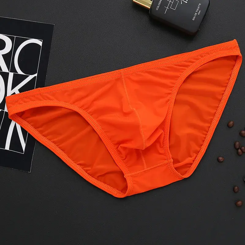 New Men's U Convex Pouch Underwear Briefs Seamless Sexy Low-waist Panties Ice Silk Underwear Men's Transparent Briefs