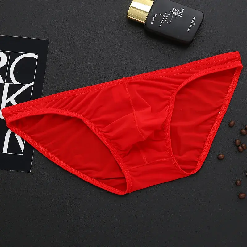 New Men's U Convex Pouch Underwear Briefs Seamless Sexy Low-waist Panties Ice Silk Underwear Men's Transparent Briefs