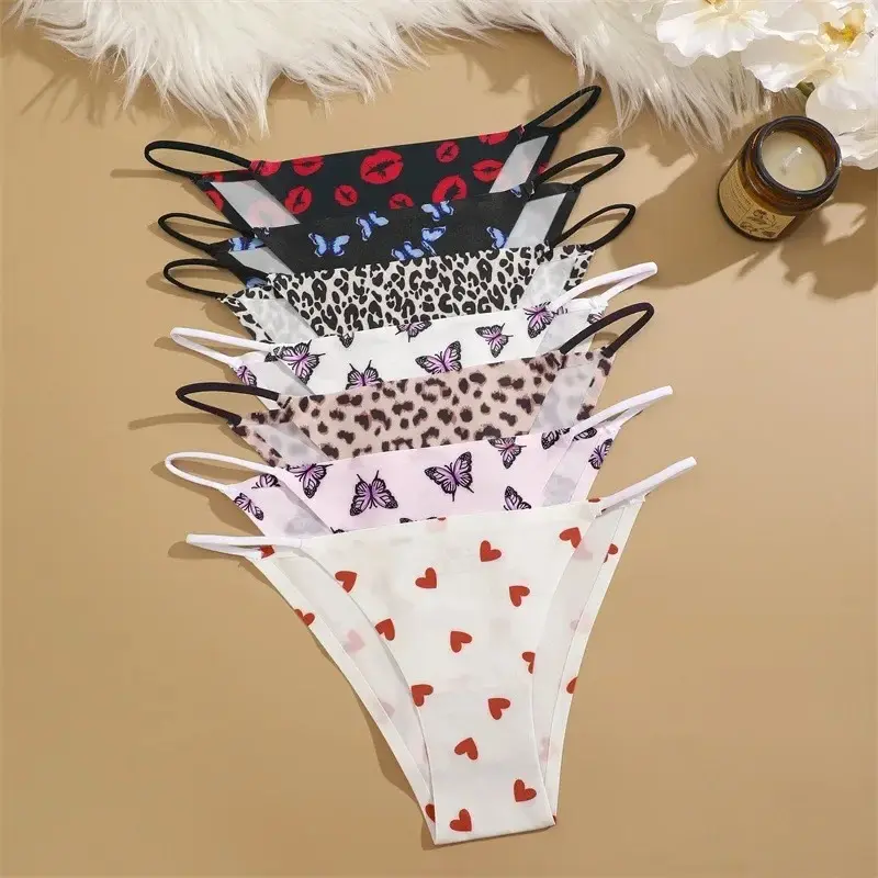 Leopard Print Briefs Ice Silk Underwear for Women Panties Low Waist Brazilian Pants Sexy Breathable Seamless Thong