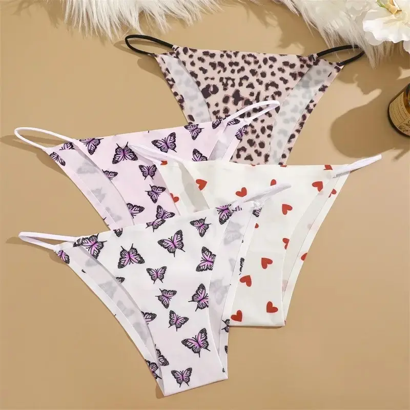 Leopard Print Briefs Ice Silk Underwear for Women Panties Low Waist Brazilian Pants Sexy Breathable Seamless Thong