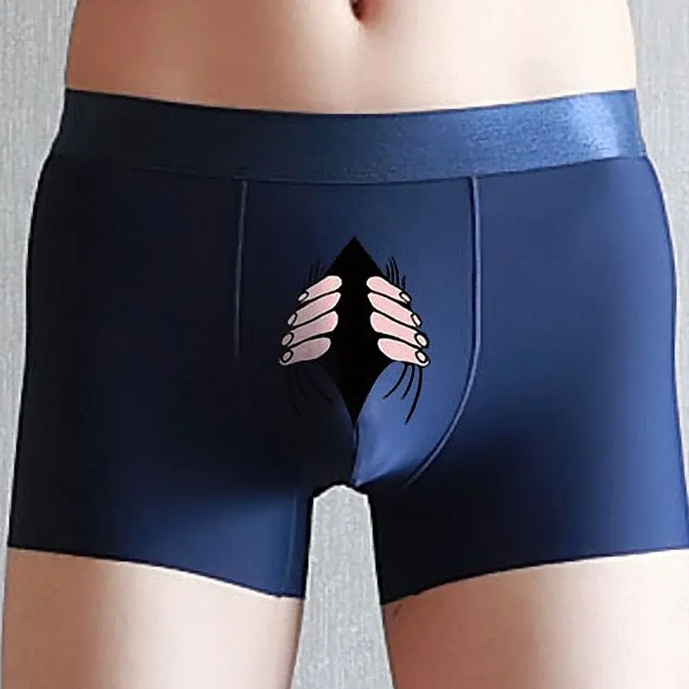 Men Silk Underwear Cartoon Boxer Briefs Mens Ultra Thin Cartoon Boxer Shorts Soft Panties Creative Funny Underpant Male Panties