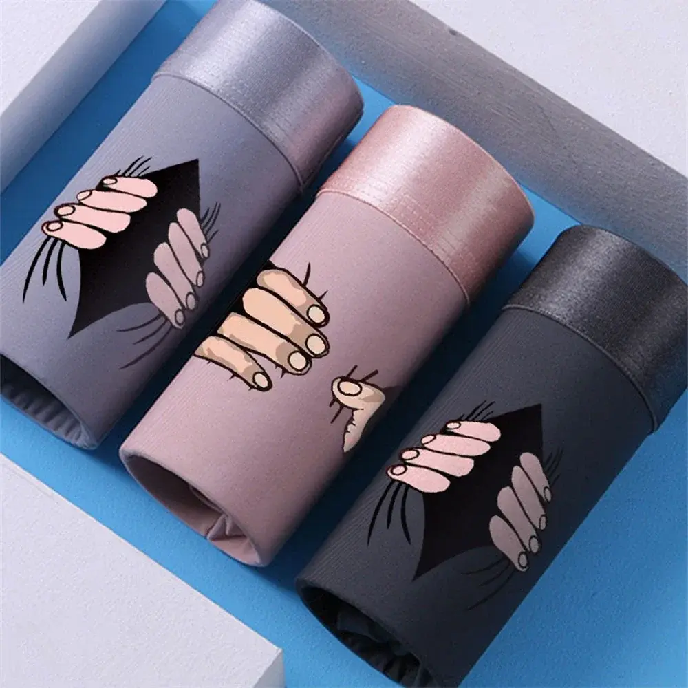 Men Silk Underwear Cartoon Boxer Briefs Mens Ultra Thin Cartoon Boxer Shorts Soft Panties Creative Funny Underpant Male Panties
