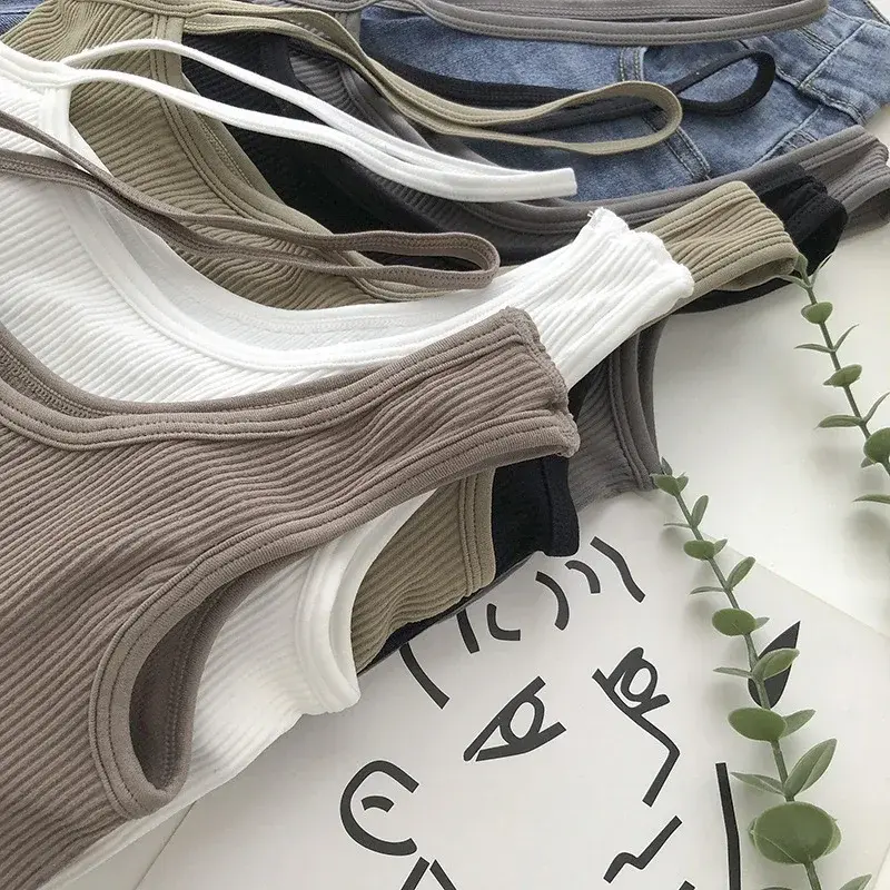Summer Tanks Top for Women Sexy Backless Crop Top Mujer Solid Irregular Collar Camis Femme
