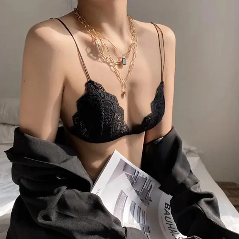 Sexy Lace Thin Triangle Bra for Women Wireless Lingerie Underwear Bra Transparent Solid White/Black Bralette Women's Intimates