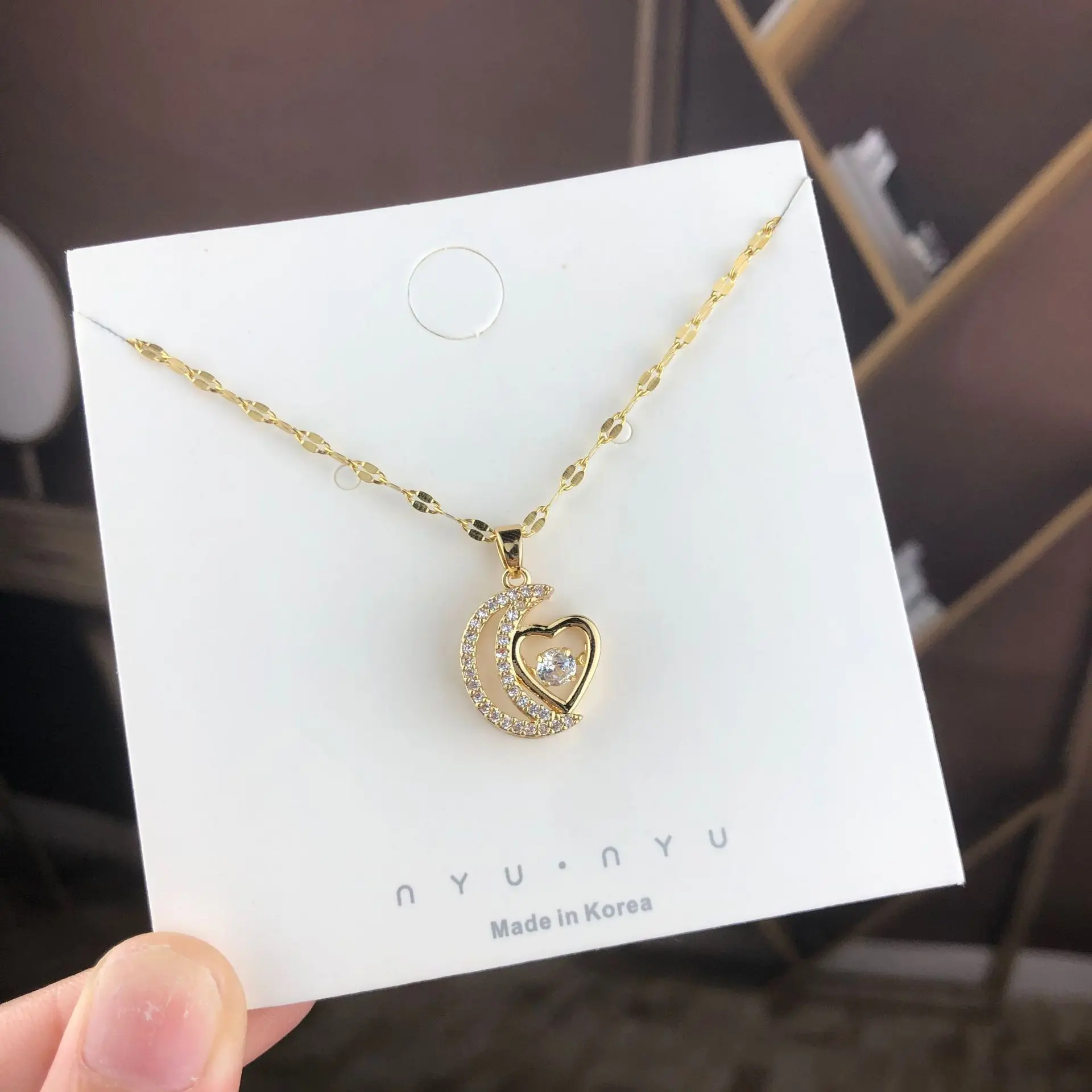 Stainless Steel Moon Heart Pendant Necklace For Women New Trend Girls Fine Chain Birthday Jewelry Gifts Bijoux