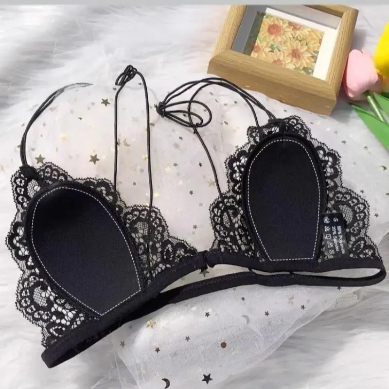 Sexy Lace Thin Triangle Bra for Women Wireless Lingerie Underwear Bra Transparent Solid White/Black Bralette Women's Intimates