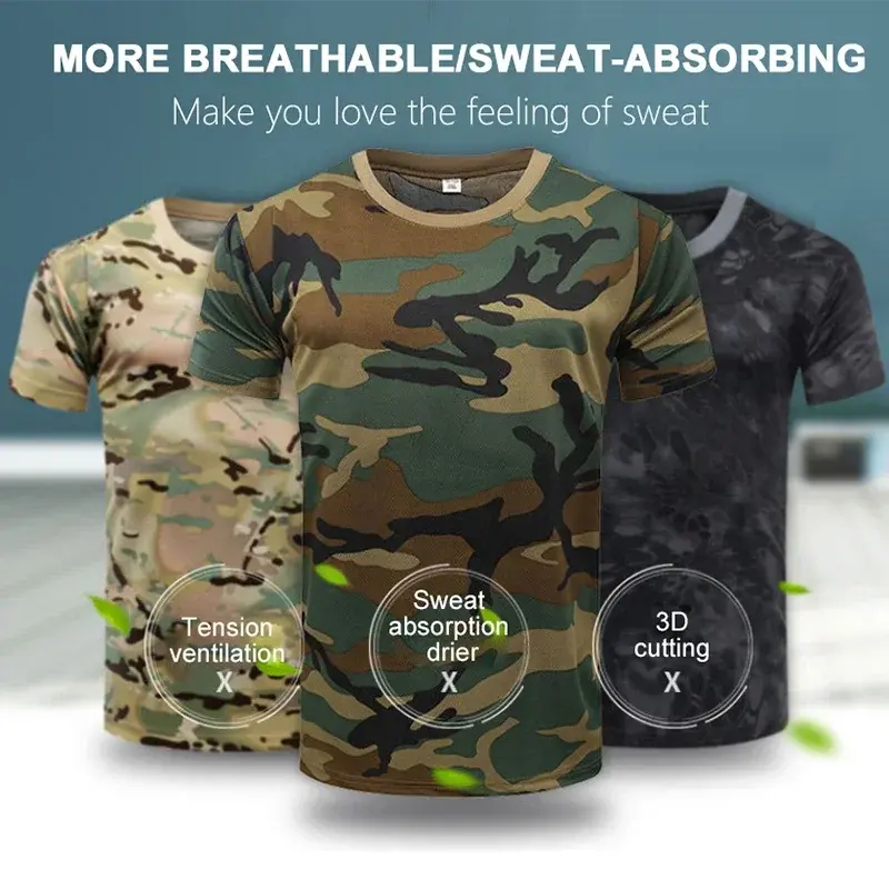 3D Camouflage T-shirt Men's Outdoor Fashion Casual Round Neck Short Sleeved Summer Street Loose Men's Outdoor Sports T-shirt Lig